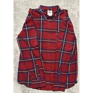 Levis Shirt Adult XL Red Purple Plaid Button Up Long Sleeve Casual Preppy Mens
